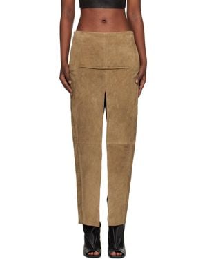 Rick Owens Tan Temple Sliced Suede Midi Skirt - Natural