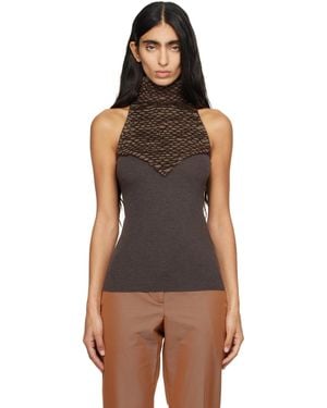 McQueen Haut Brun En Tricot À Panneau À Effet Plumes - Noir