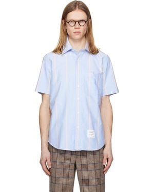 Thom Browne Thom E Straight Fit School Stripe Short Sleeve Shirt - Blue