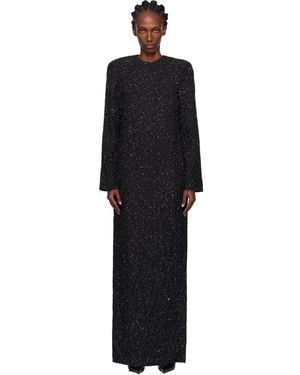 Pushbutton Metallic Thread Maxi Dress - Black