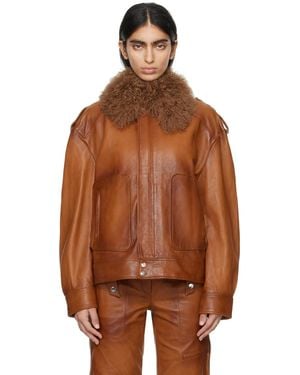 Blumarine Brown Detachable Collar Leather Jacket