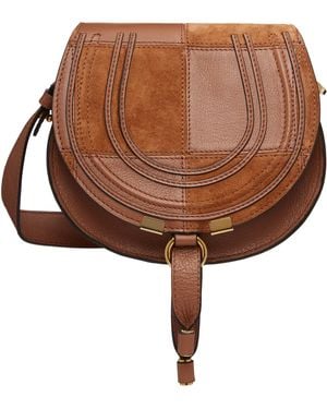 Chloé Petit Sac Sellier Brun En Cuir Grainé Et En Suède À Ferrure Marcie - Marron