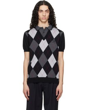 Fred Perry Kris Van Assche Edition Argyle Knitted Polo - Black