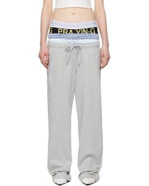 PRAYING Pantalon De Survêtement Gris À Panneaux De Style Sous-Vêtement - Blanc