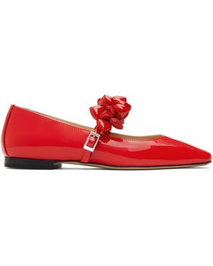 Mach & Mach Ballerines Rouges En Cuir Verni À Bout Carré Et À Ferrures En Forme De Cœur