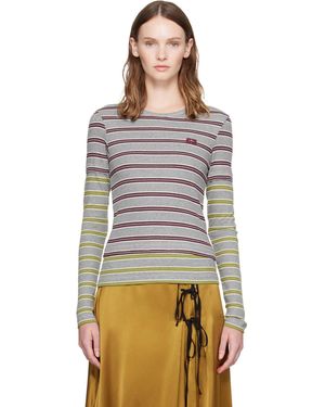 Ganni Double Stripe Long-Sleeve T-Shirt - Grey