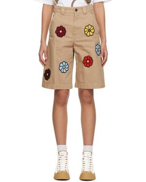 Moncler Genius 1 Moncler Jw Anderson Beige Floral Shorts - Natural