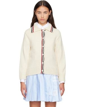 Thom Browne Off- Donegal Rwb Stripe Hector Pointelle Cardigan - White