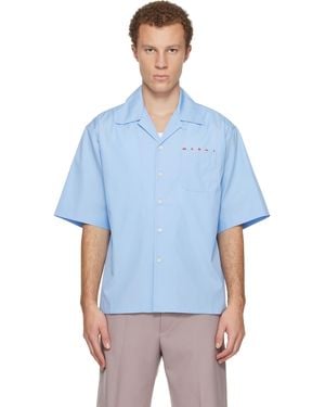 Marni ブルー Hidden Logo オーガニックポプリン ボウリングシャツ