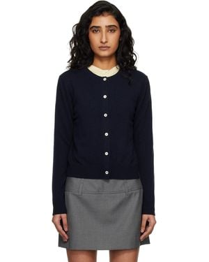 DUNST Cardigan Bleu Marine En Tricot À Col Ras Du Cou