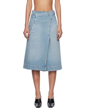 Victoria Beckham ブルー ラップ ディテール デニム ミディアムスカート