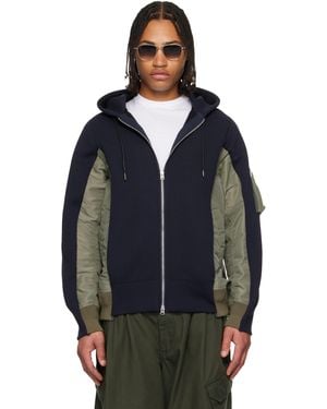 Sacai Khaki Sponge Sweat & Nylon Twill Hoodie - Blue