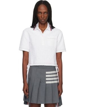 Thom Browne Eyelash Ribbon Tweed Drawstring Hem Polo - Black