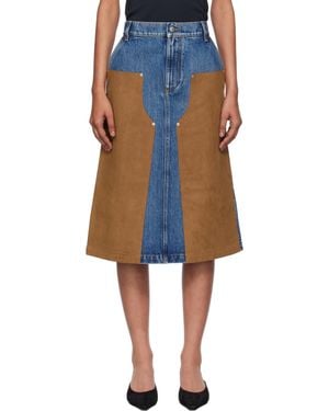Stella McCartney ブルー＆タン ミックス デニム＆フェイクスエード ミディアムスカート
