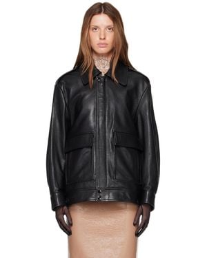 Nour Hammour Drey Leather Bomber Jacket - Black