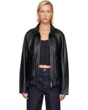 Citizens of Humanity Zip Front Leather Bomber Jacket - Black