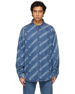 Vetements ブルー オールオーバー ロゴ デニム シャツ