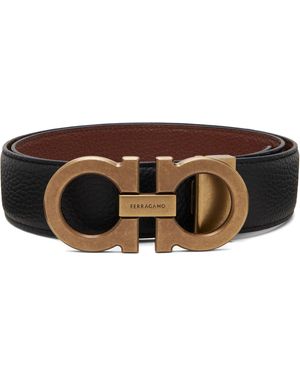 Ferragamo Ceinture Noire À Boucle Gancini - Marron