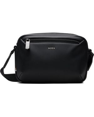 BOSS Grained Faux-Leather Crossbody Bag - Black