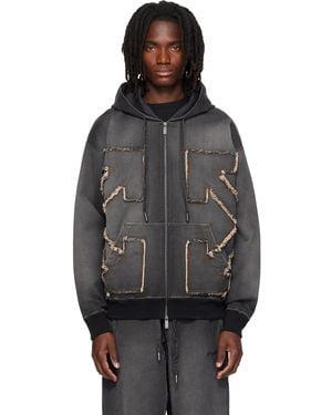 Off-White c/o Virgil Abloh Distressed Arrow Skate Zip Hoodie - Grey