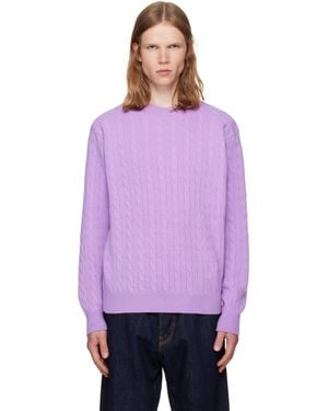 vowels Cable Knit Crewneck Jumper - Purple