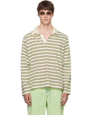 Sanderlak Polo Blanc Cassé Et Vert En Jersey À Rayures