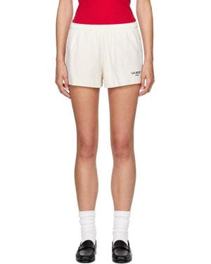 Sporty & Rich Off- 'Sr Sport' Embroidered Disco Shorts - White