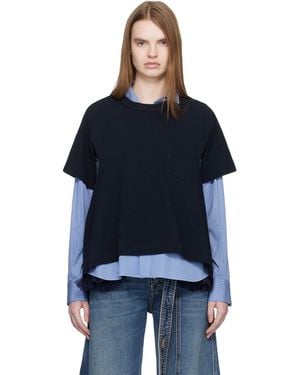Sacai Light Weight Denim & Cotton Jersey T-Shirt - Black