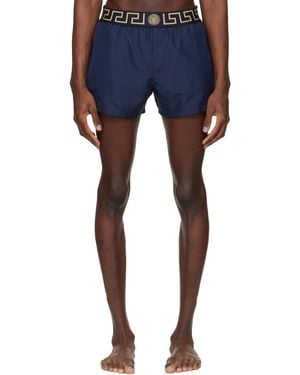 Versace ネイビー グレカ スイムショーツ - ブルー