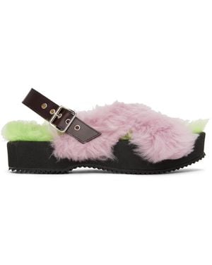 Dries Van Noten Purple Furry Sandals - Black