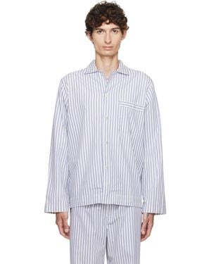 Tekla Poplin Long-Sleeved Pyjama Shirt - Blue
