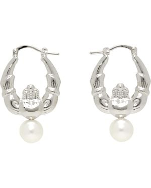 Simone Rocha Claddagh & Faux-Pearl Hoop Earrings - Metallic