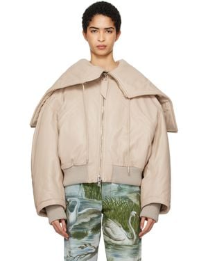 The Attico Biege Padded Leather Bomber Jacket - Multicolor