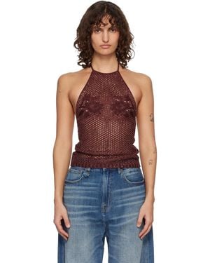 Amiri Burgundy Floral Crochet Open Back Tank Top - Blue