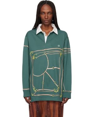 Conner Ives Belt Printed Rugby Polo - Green