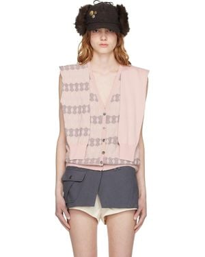 OPEN YY Jacquard Sleeve Layered Cardigan Vest - Black