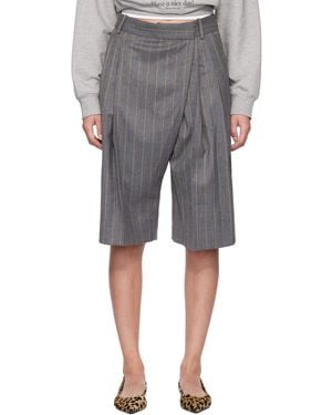 Ganni Wool Stripe Wrap Shorts - Grey