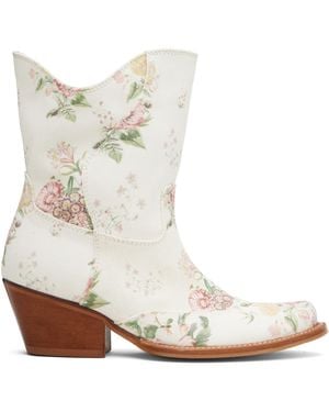 OPEN YY Off- Floral Western Mid Calf Boots - White