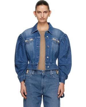 Simone Rocha Embellished Sculpted Draped Sleeve Denim Jacket - Blue