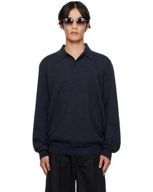 Maison Margiela ネイビー スエード エルボーパッチ ニットポロシャツ - ブルー