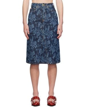 Ganni Lazer Denim Midi Skirt - Blue