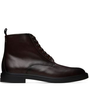 BOSS Side Zipper Leather Lace-Up Boots - Black