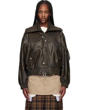 ANDERSSON BELL Blouson Aviateur Ma-1 Brun En Cuir Synthétique À Col En Tricot - Noir