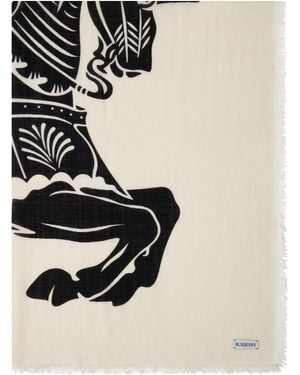 Burberry Grand Foulard Blanc Cassé Et Noir En Laine À Logo Ekd
