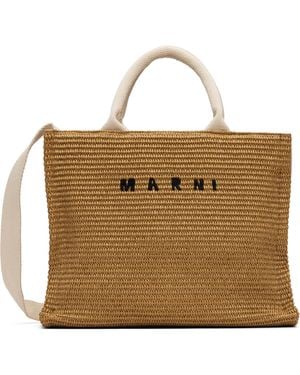 Marni Tan Raffia-Effect Small Tote - Brown