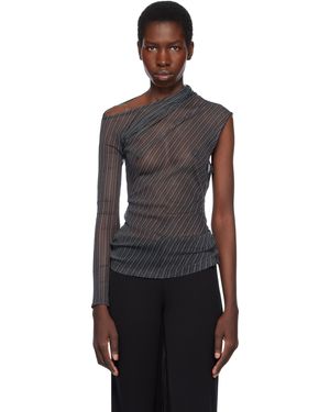 Courreges ブラック アシンメトリー ストライプ メッシュ トップス