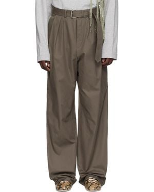 Dries Van Noten Khaki Belted Cotton Pants - Gray
