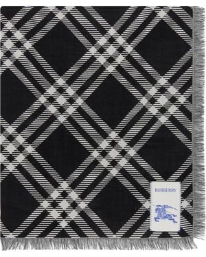 Burberry Écharpe Noir Et Blanc En Laine Et Soie À Grands Carreaux
