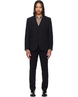 HUGO Three-Piece Extra-Slim-Fit Stretch-Cotton Seersucker Suit - Black