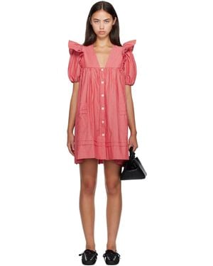 Ganni Striped Cotton Minidress - Red